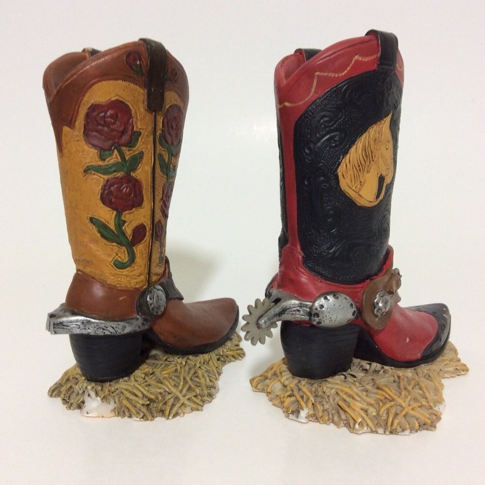 Western Cowboy Spur Boot Box Ceramic Figurines Knick Knacks Decor Set Of 2 - Picture 6 of 12